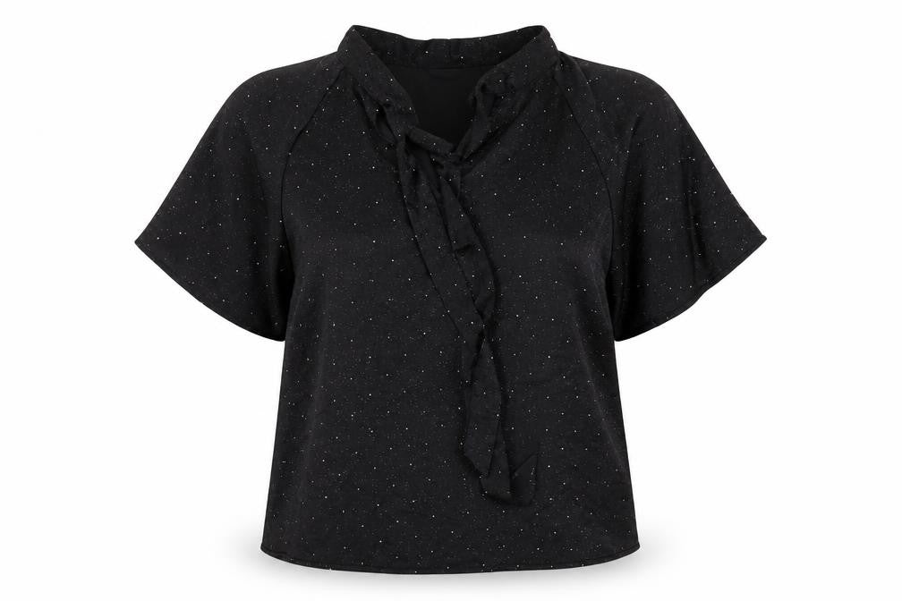 b.young Women’s Black Wrap Blouse Size 12 Short Sleeve Glitter