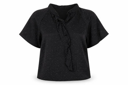 b.young Women’s Black Wrap Blouse Size 12 Short Sleeve Glitter