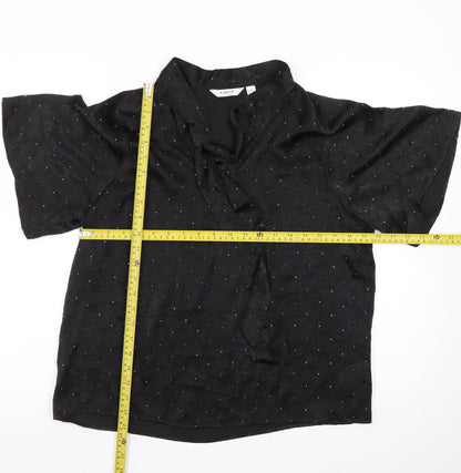 b.young Women’s Black Wrap Blouse Size 12 Short Sleeve Glitter
