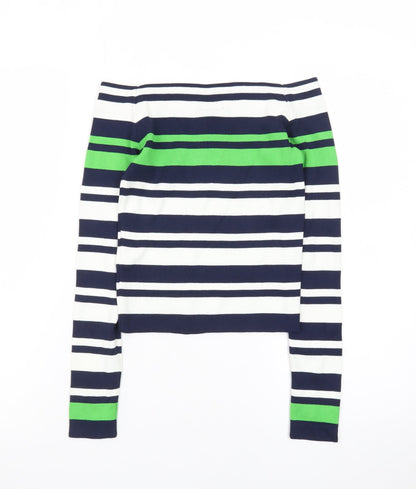 Topshop Women Navy Stripe Boat Neck Jumper Size 10