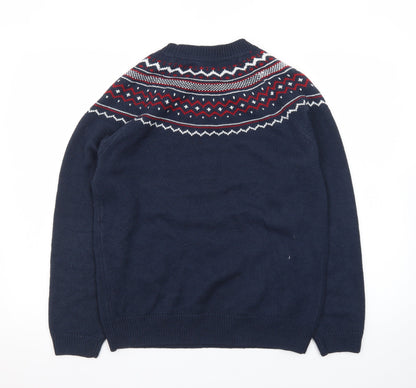 Crew Clothing Company Womens Blue Fair Isle Wool Blend Jumper Size 12