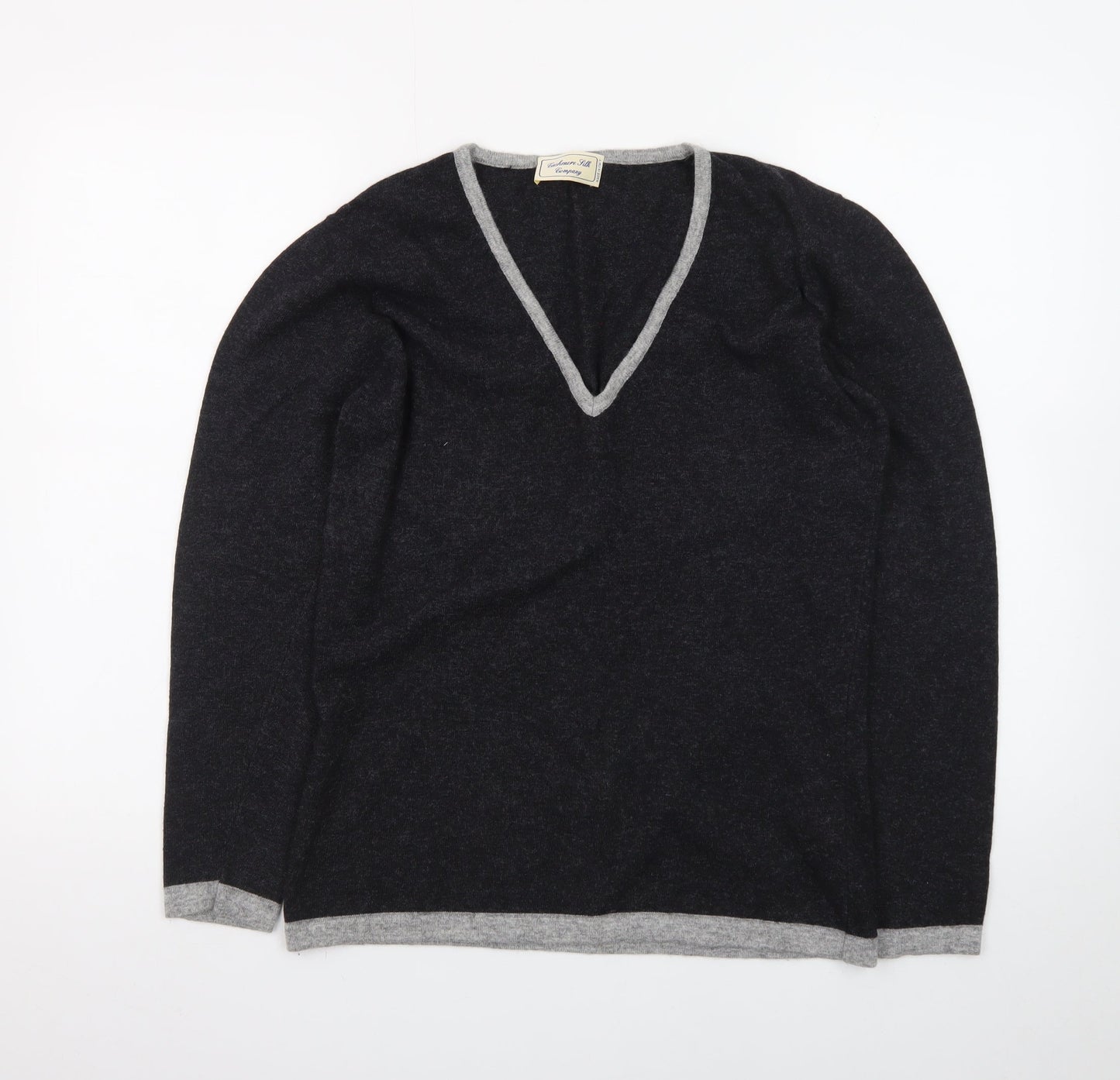 Cashmere Silk Company Women's Black V-Neck Jumper Size XL