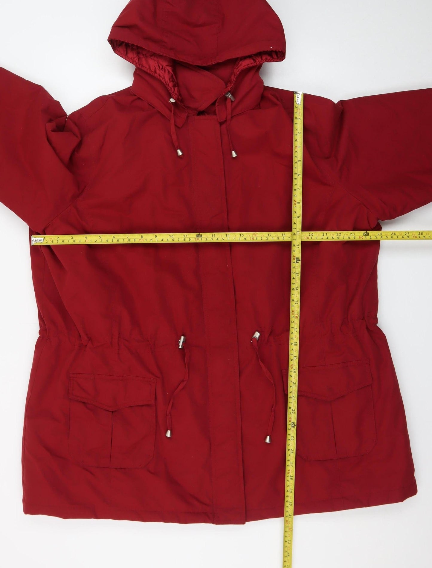 BHS Womens Red Hooded Parka Coat Size 22 Long Sleeve Drawstring