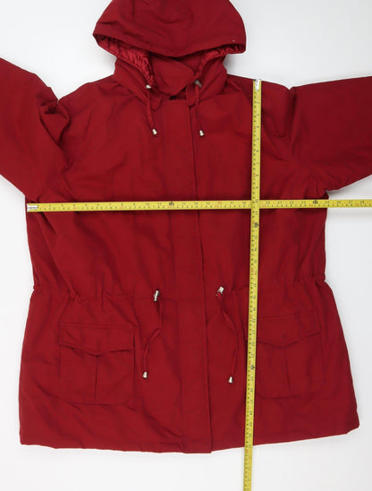 BHS Womens Red Hooded Parka Coat Size 22 Long Sleeve Drawstring
