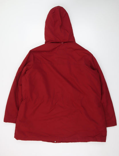 BHS Womens Red Hooded Parka Coat Size 22 Long Sleeve Drawstring