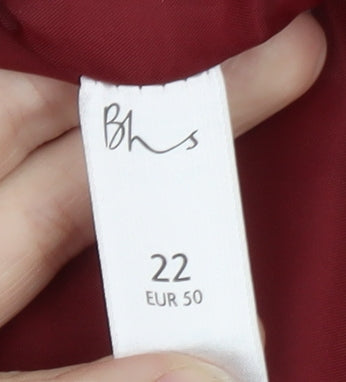 BHS Womens Red Hooded Parka Coat Size 22 Long Sleeve Drawstring