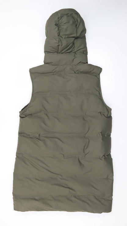Zara Women's Green Long Hooded Puffer Waistcoat Size 14