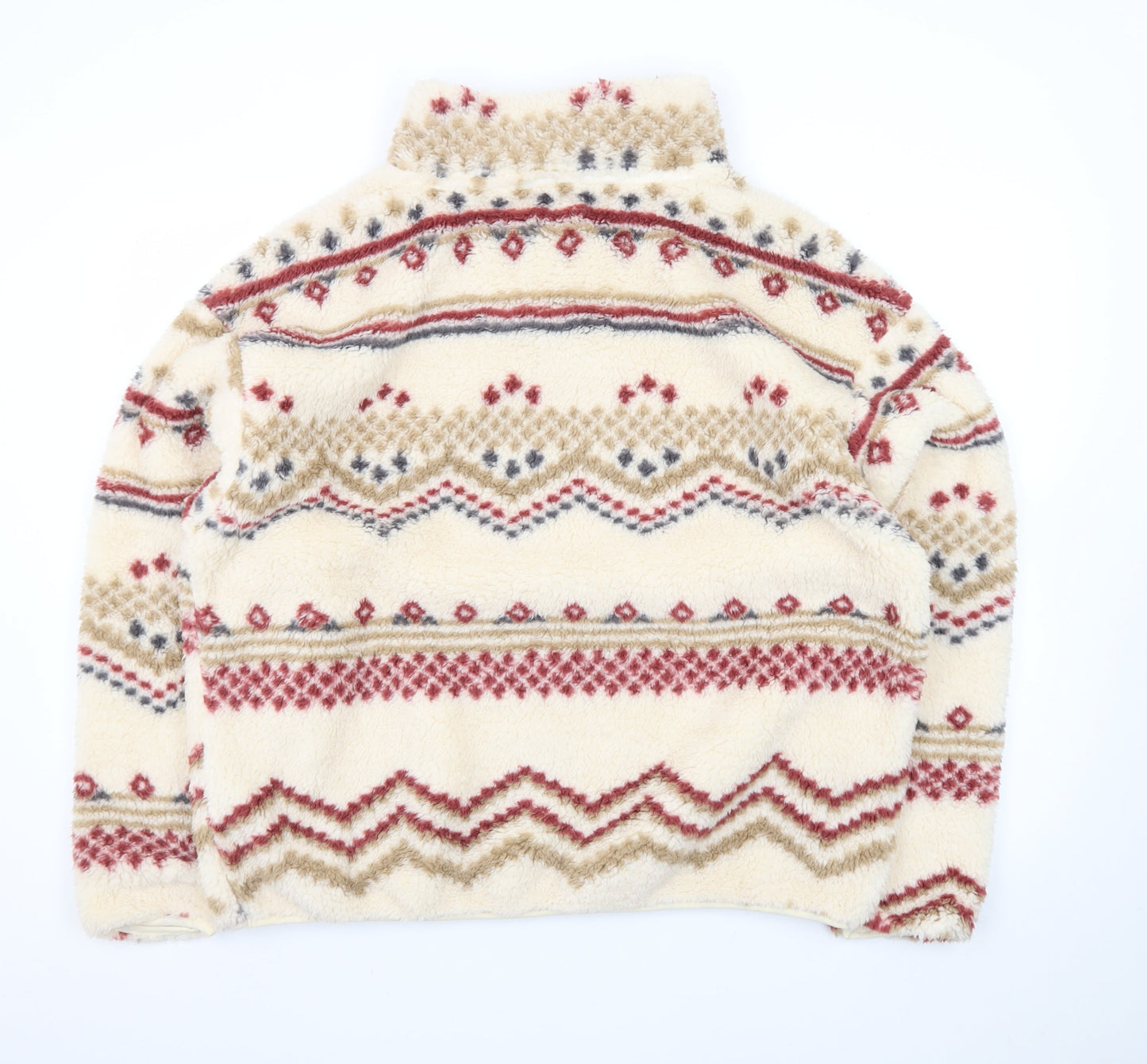 Brave Soul Women Beige Fair Isle Fleece Pullover Sweatshirt M