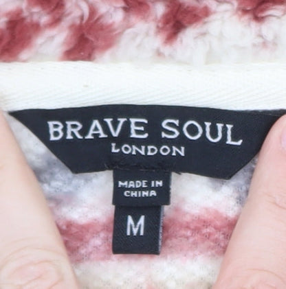 Brave Soul Women Beige Fair Isle Fleece Pullover Sweatshirt M