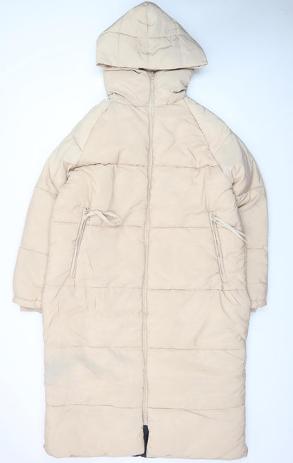 Rising Womens Beige Long Hooded Puffer Coat Size S Winter Warm