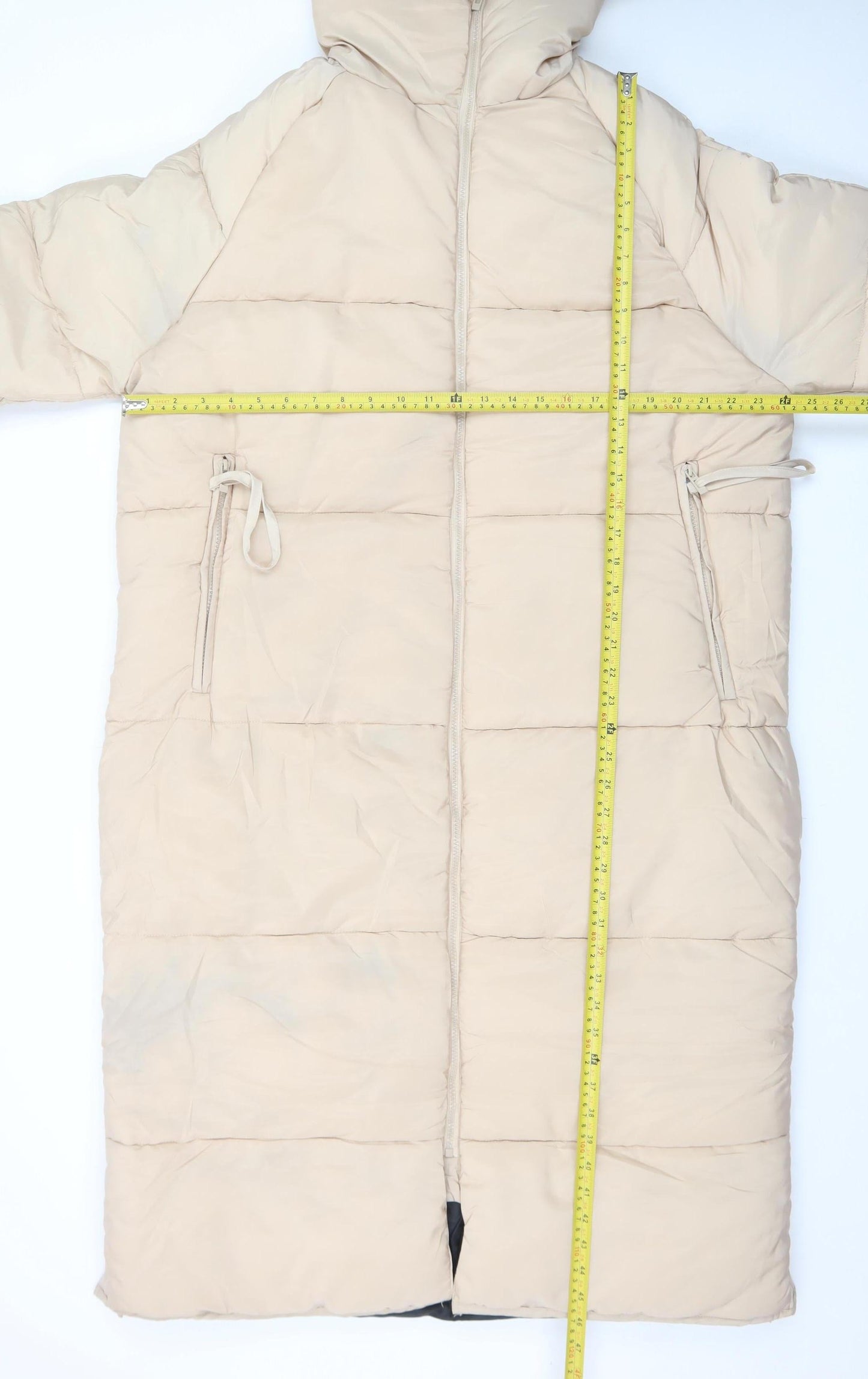 Rising Womens Beige Long Hooded Puffer Coat Size S Winter Warm