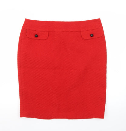 Marks and Spencer Women Red Wool Blend Pencil Skirt Size 16 Petite
