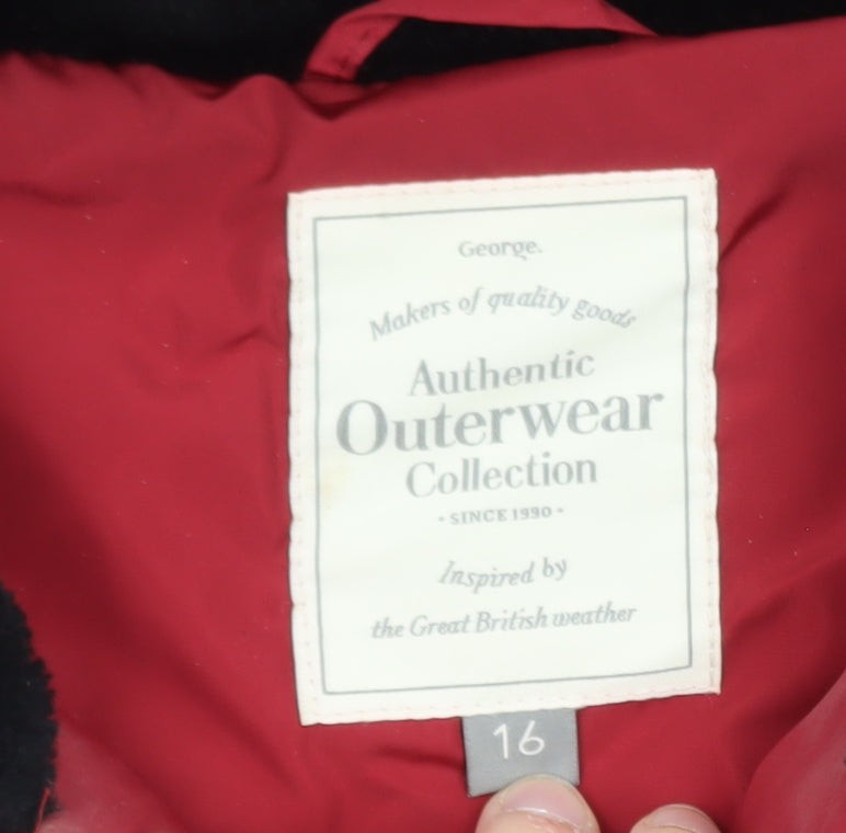 George Women's Red Quilted Full Zip Puffer Jacket Size 16