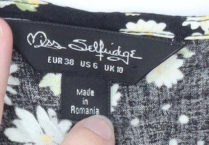 Miss Selfridge Women's Black Floral Wrap Short Dress Size 10