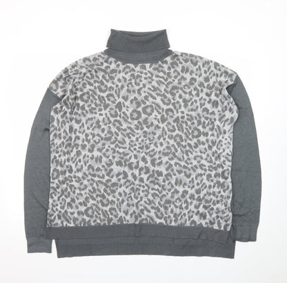 Oasis Womens Grey Leopard Roll Neck Long Sleeve Jumper M