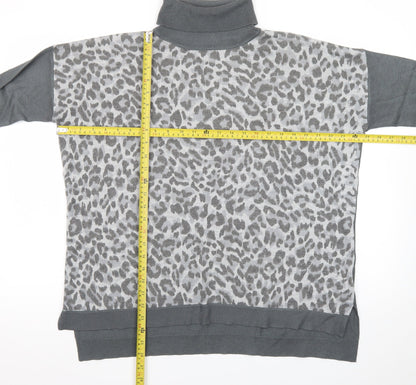 Oasis Womens Grey Leopard Roll Neck Long Sleeve Jumper M