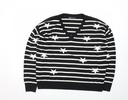 Marks and Spencer Women's Black V-Neck Star Stripe Jumper Size 16