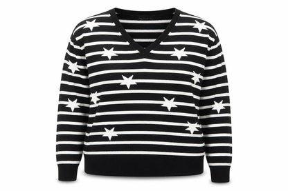 Marks & Spencer Women's Black V-Neck Star Stripe Jumper Size 16