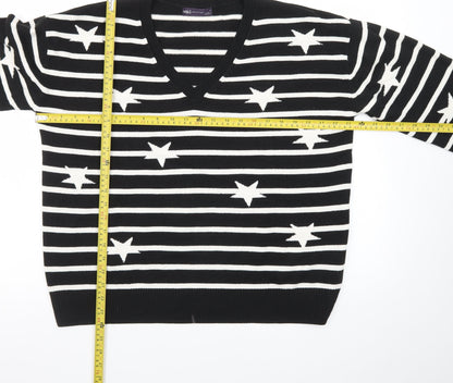 Marks and Spencer Women's Black V-Neck Star Stripe Jumper Size 16