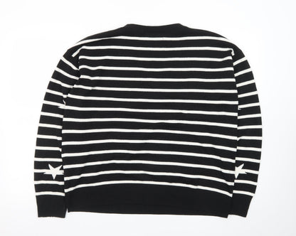 Marks and Spencer Women's Black V-Neck Star Stripe Jumper Size 16