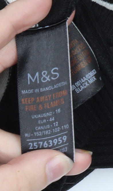 Marks and Spencer Women's Black V-Neck Star Stripe Jumper Size 16