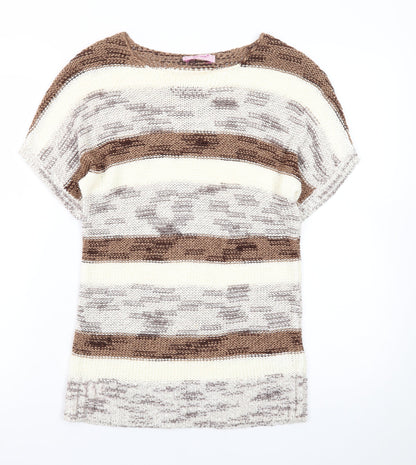 Marks and Spencer Per Una Womens Brown Striped Short Sleeve Knit Jumper Size 10