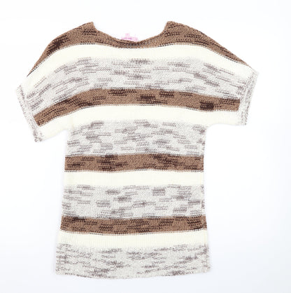 Marks and Spencer Per Una Womens Brown Striped Short Sleeve Knit Jumper Size 10