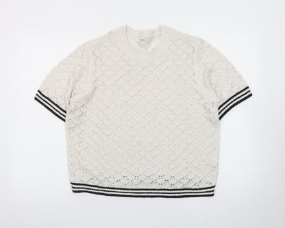 Marks and Spencer Men’s Ivory Open-Knit Cotton Short Sleeve Jumper M