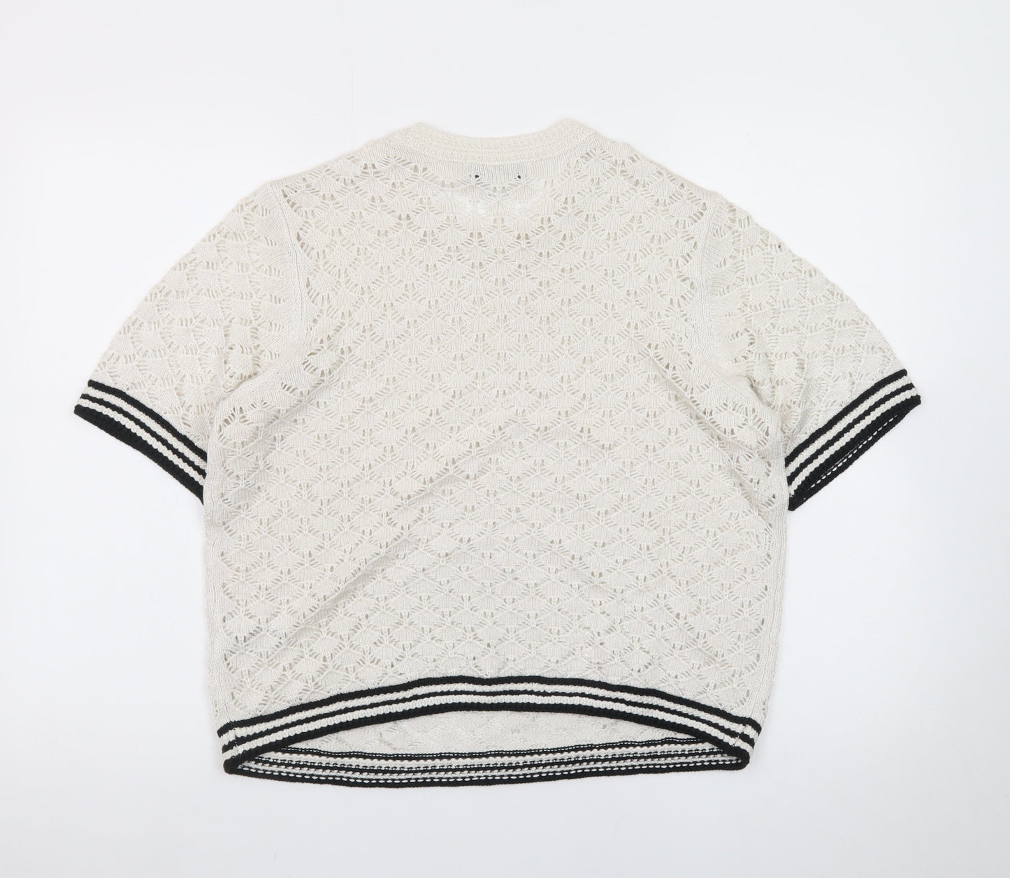 Marks and Spencer Men’s Ivory Open-Knit Cotton Short Sleeve Jumper M