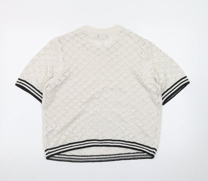 Marks and Spencer Men’s Ivory Open-Knit Cotton Short Sleeve Jumper M