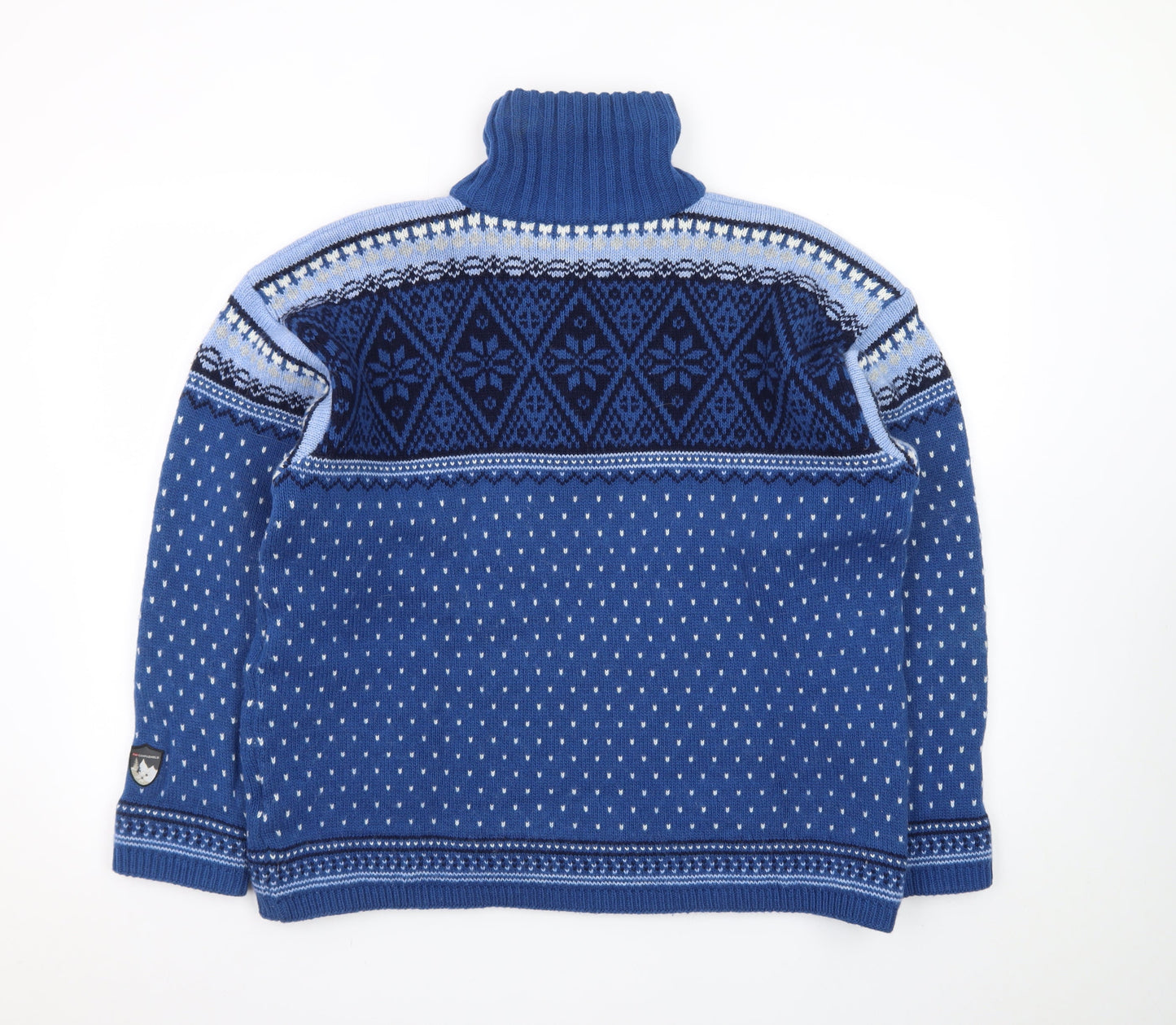 F.lli Campagnolo Mens Blue Fair Isle Wool Blend 1/2 Zip Jumper L