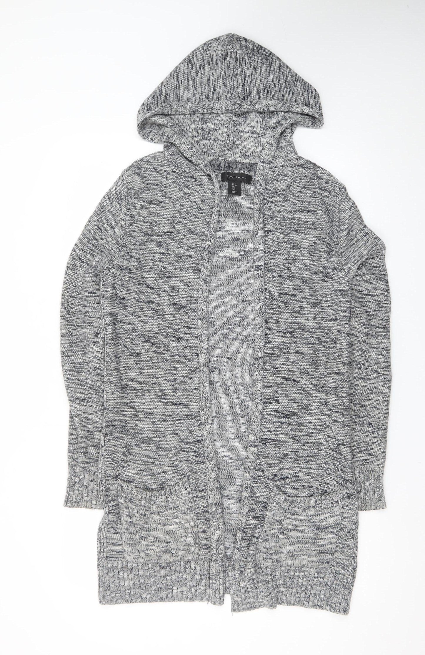 Tahari Women’s Grey Knit Hooded Long Sleeve Open Cardigan Size S