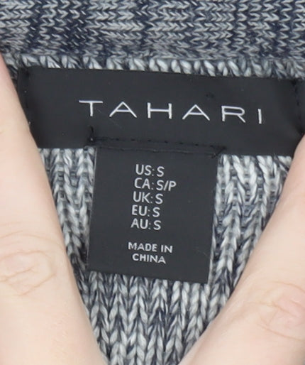 Tahari Women’s Grey Knit Hooded Long Sleeve Open Cardigan Size S