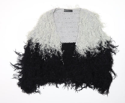 Zara Woman Black Grey Fluffy Open Knit Cardigan Women’s Size 12