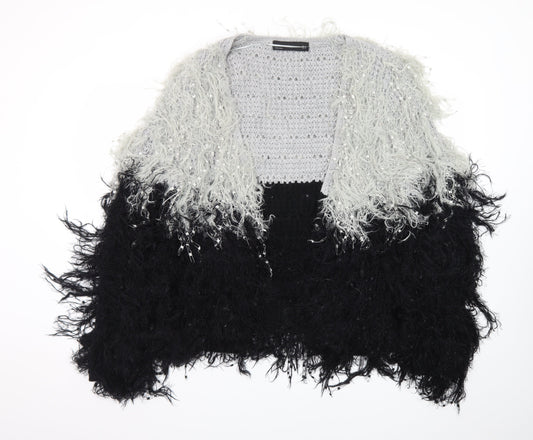 Zara Woman Black Grey Fluffy Open Knit Cardigan Women’s Size 12