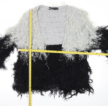Zara Woman Black Grey Fluffy Open Knit Cardigan Women’s Size 12
