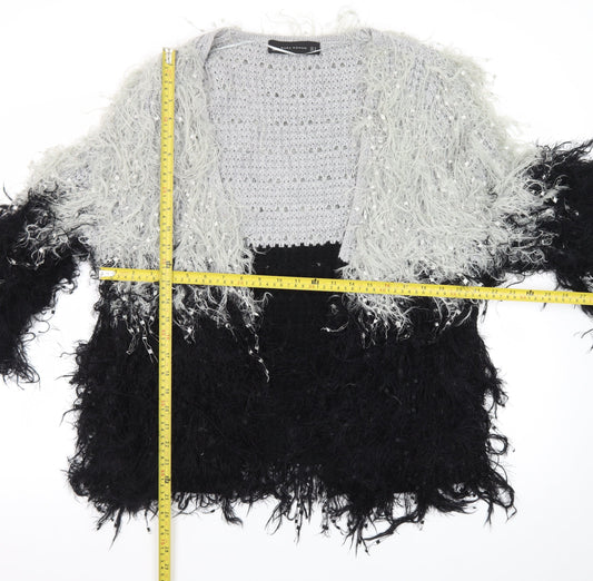 Zara Woman Black Grey Fluffy Open Knit Cardigan Women’s Size 12