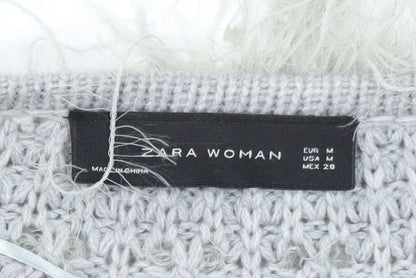 Zara Woman Black Grey Fluffy Open Knit Cardigan Women’s Size 12