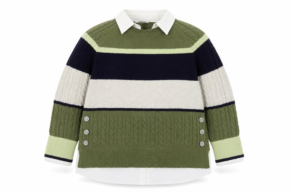 Next Womens Green Collared Striped Cable Knit Jumper XL