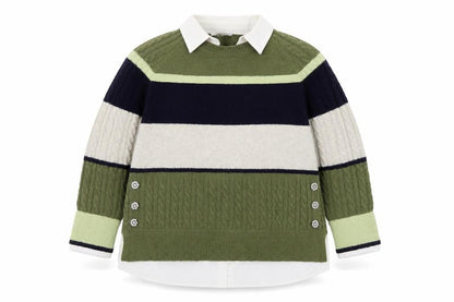 Next Womens Green Collared Striped Cable Knit Jumper XL
