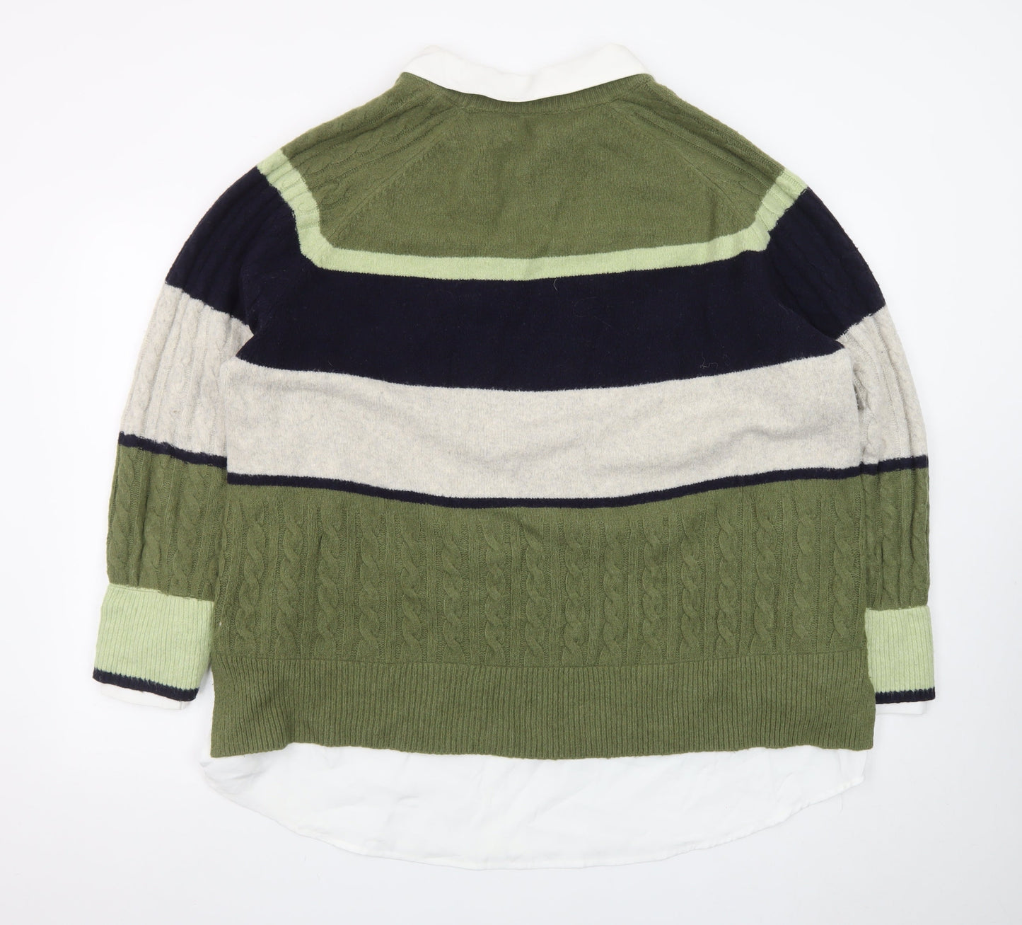 NEXT Womens Green Collared Striped Cable Knit Jumper XL