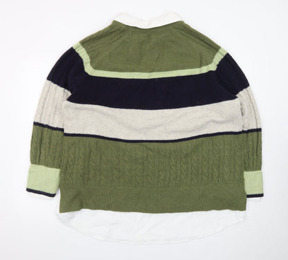 NEXT Womens Green Collared Striped Cable Knit Jumper XL
