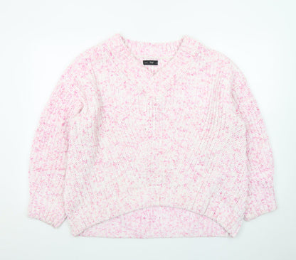 F&F Women’s Pink Chunky-Knit V-Neck Jumper Size L