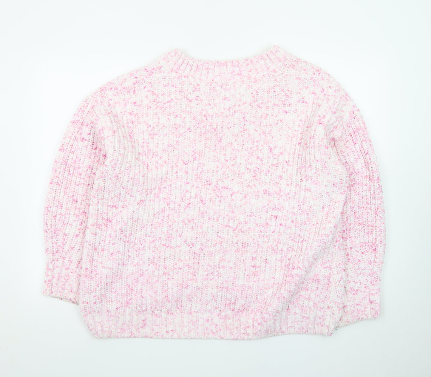 F&F Women’s Pink Chunky-Knit V-Neck Jumper Size L