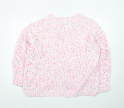 F&F Women’s Pink Chunky-Knit V-Neck Jumper Size L