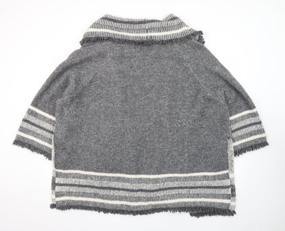 ZARA Women Grey Wool Blend Striped Knit Cardigan Size S