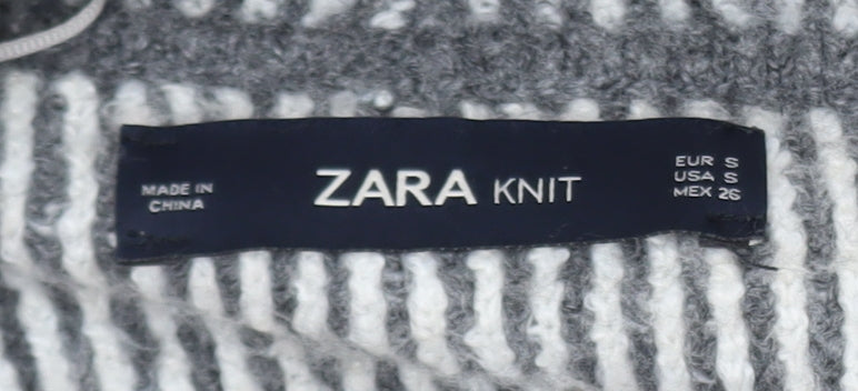 ZARA Women Grey Wool Blend Striped Knit Cardigan Size S