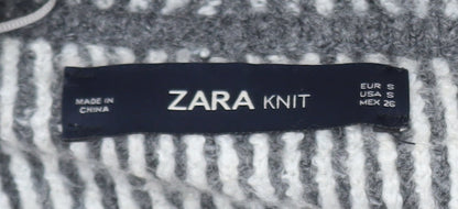 ZARA Women Grey Wool Blend Striped Knit Cardigan Size S