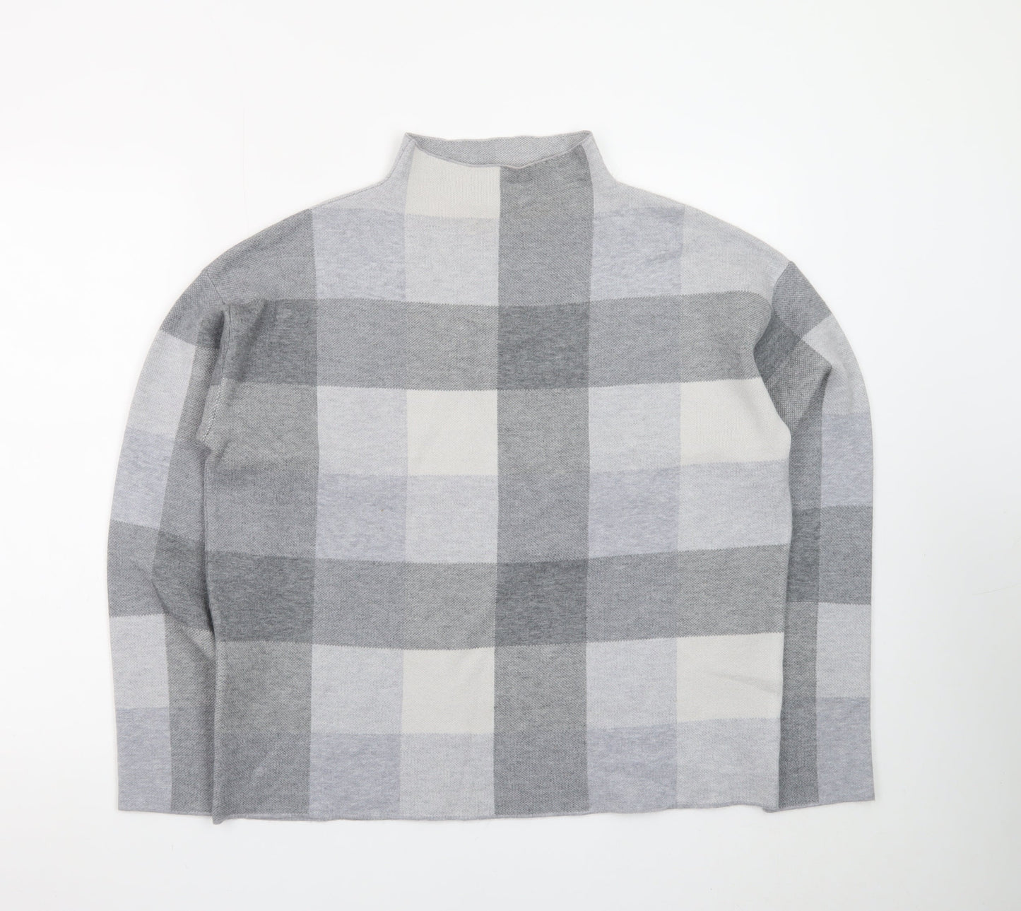 Tahari Women Grey Check Mock Neck Long Sleeve Pullover Jumper Medium