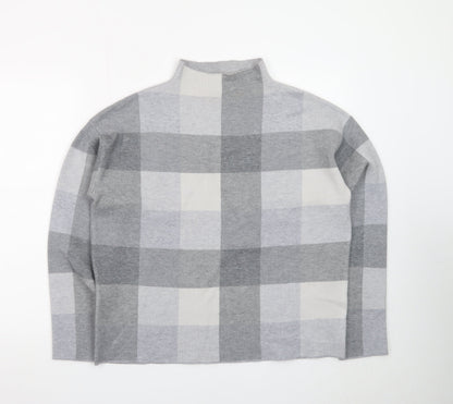 Tahari Women Grey Check Mock Neck Long Sleeve Pullover Jumper Medium